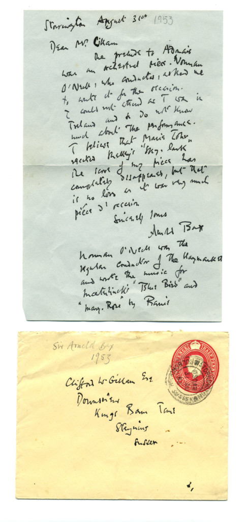 Letter to Clifford Gillam from Bax, 1953 web